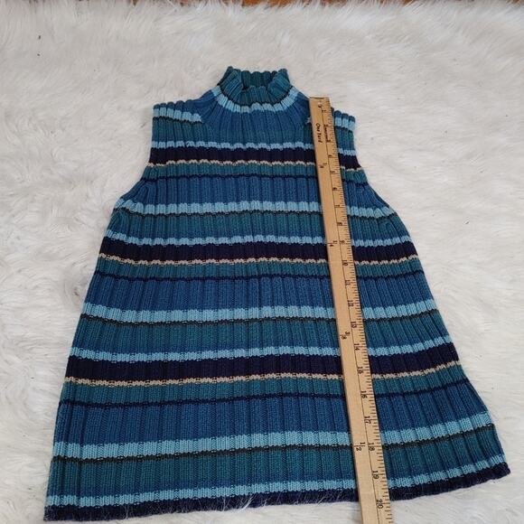 Eddie Bauer Size Small S Cotton Striped Stripes Blue Turtle Neck Sleeveless Ribb - Picture 9 of 11